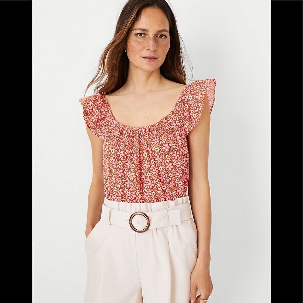 Ann Taylor | Floral Gauze Ruffle Strap Tank Top